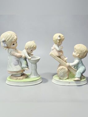 HOMCO #1406 CHILDREN AT PLAYGROUND Porcelain Figurine Set of 2 - HOMCO